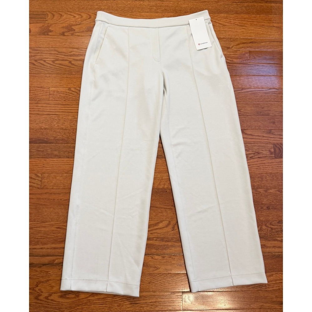 Lululemon‎ Softstreme Pintuck Mid-Rise Pants Womens XL 32" Bone LW5GD3S Wide Leg